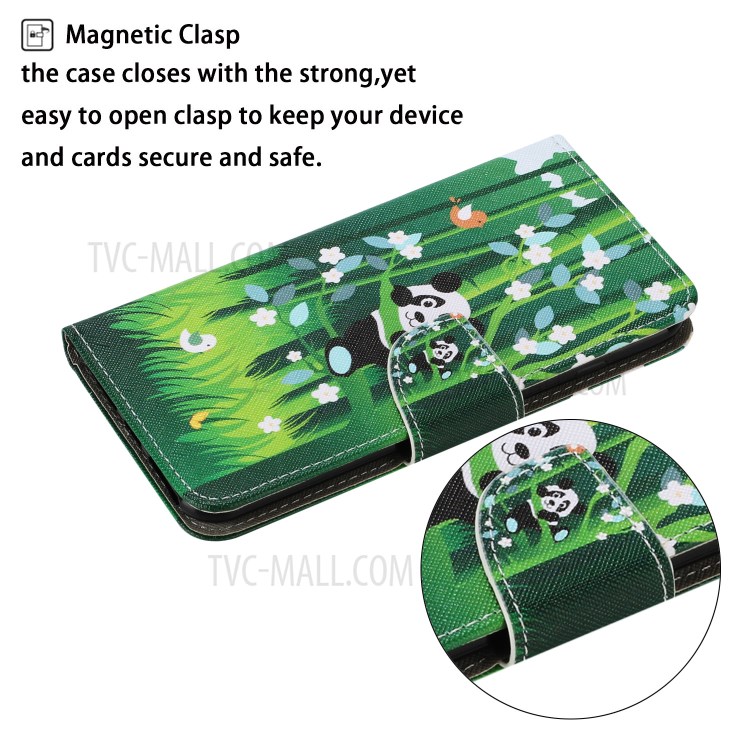 Stylish Patterned PU Leather Case for Huawei P smart 2021/Y7a Wallet Stand Shell - Panda on the Tree-3