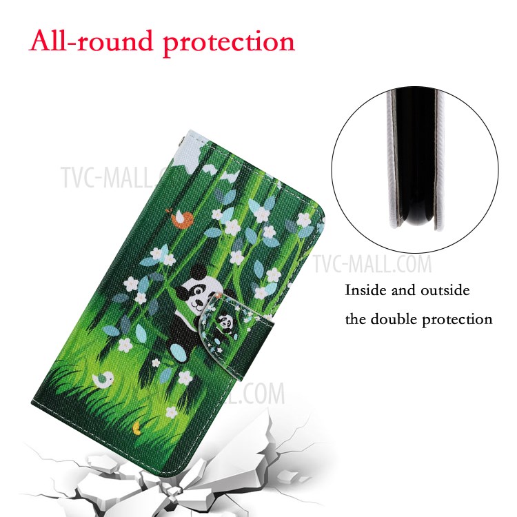 Stylish Patterned PU Leather Case for Huawei P smart 2021/Y7a Wallet Stand Shell - Panda on the Tree-4