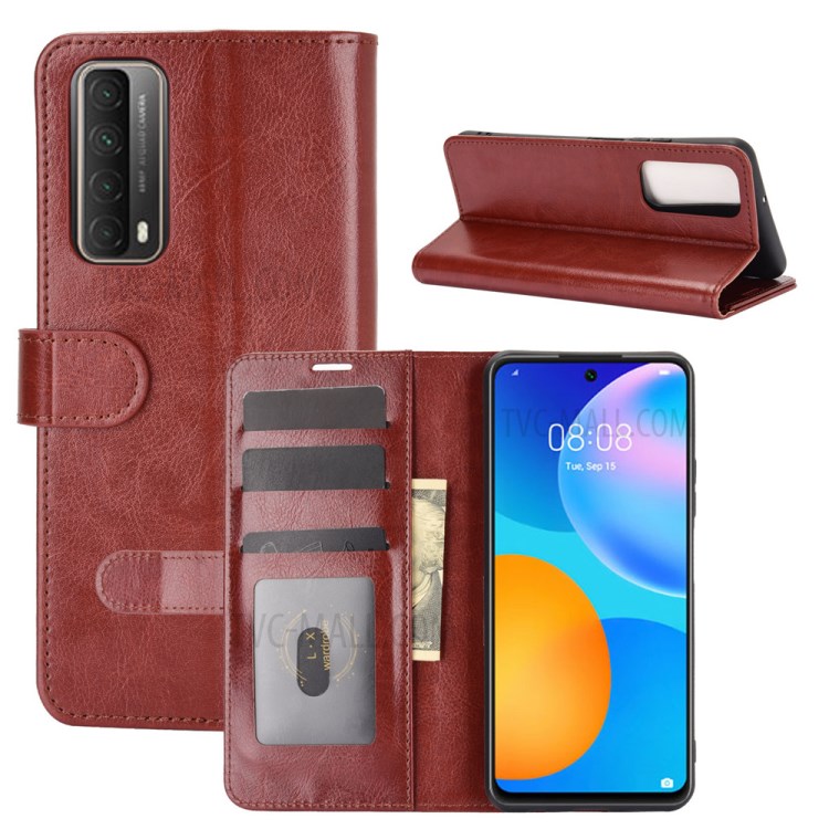 Crazy Horse Texture Leather Wallet Protective Case Shell for Huawei P smart 2021 / Y7a - Brown-1