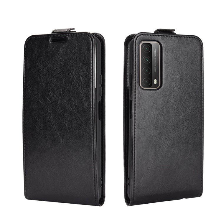 Crazy Horse Vertical Flip Flip Card Holder en Cuir Case Pour Huawei P Smart 2021 / Y7a - le Noir-4