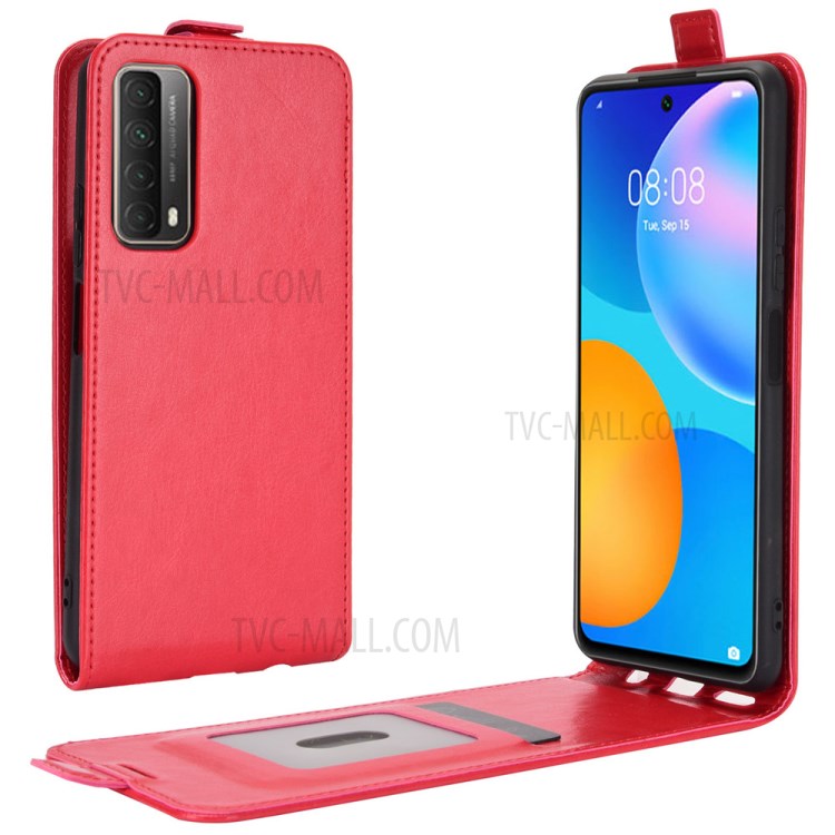 Crazy Horse Vertical Flip Flip Card Holder Leather Case for Huawei P smart 2021 / Y7a - Red-1