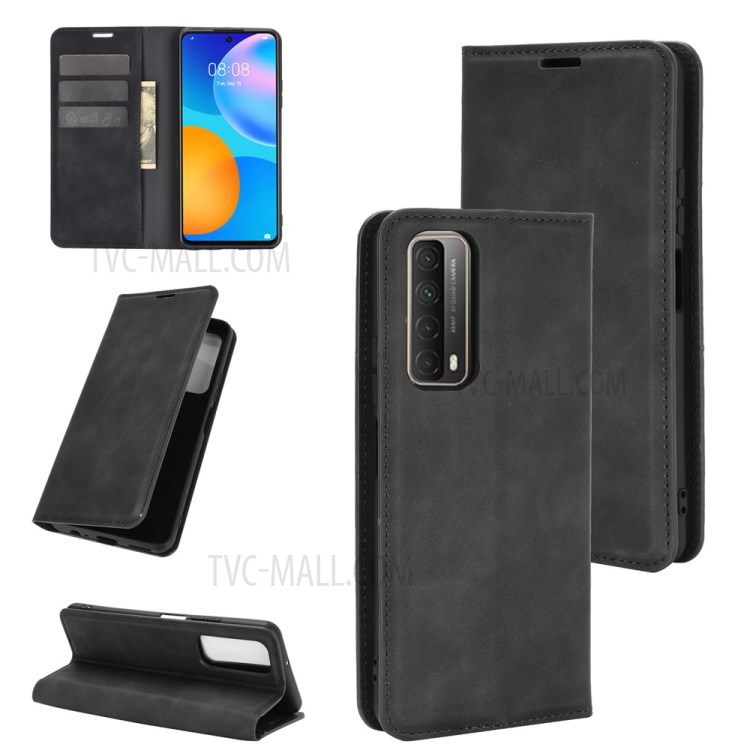 Skin-touch Magnetic Wallet Leather Phone Cover for Huawei P smart 2021 / Y7a - Black-1