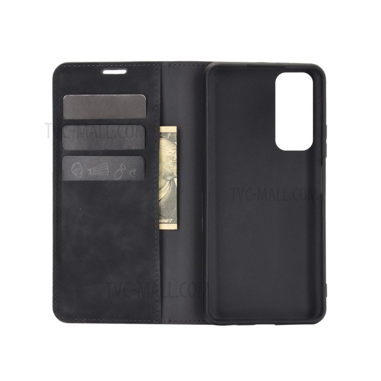Skin-touch Magnetic Wallet Leather Phone Cover for Huawei P smart 2021 / Y7a - Black-2