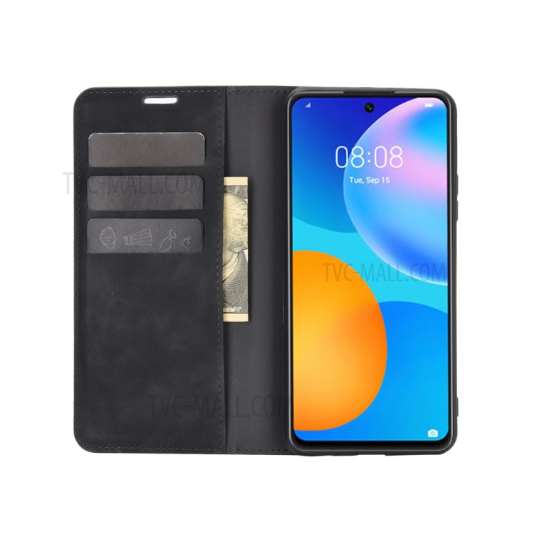 Skin-touch Magnetic Wallet Leather Phone Cover for Huawei P smart 2021 / Y7a - Black-3