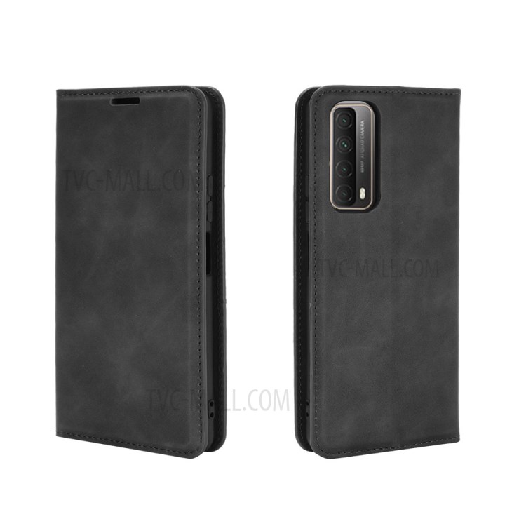 Skin-touch Magnetic Wallet Leather Phone Cover for Huawei P smart 2021 / Y7a - Black-5