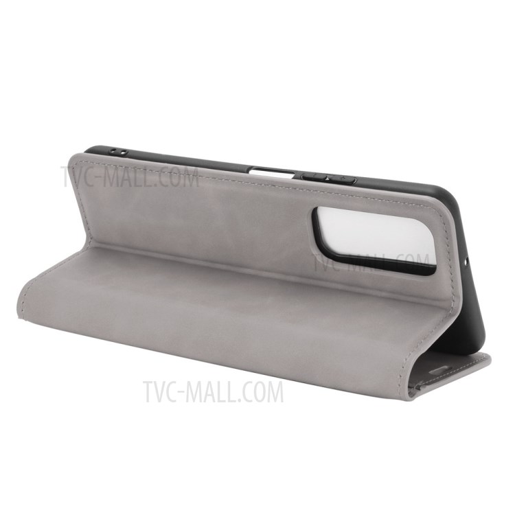 Skin-touch Magnetic Wallet Leather Phone Cover for Huawei P smart 2021 / Y7a - Grey-4