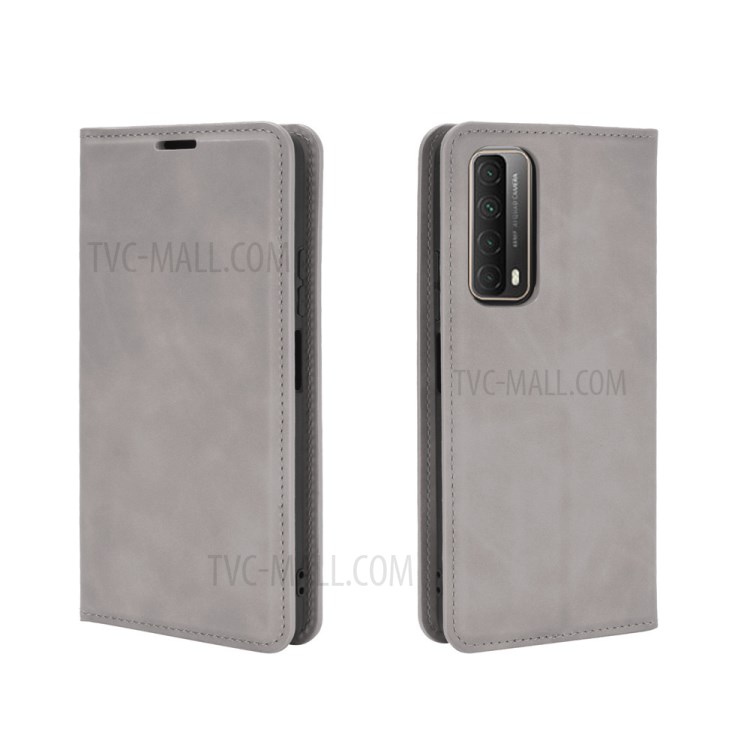Skin-touch Magnetic Wallet Leather Phone Cover for Huawei P smart 2021 / Y7a - Grey-5