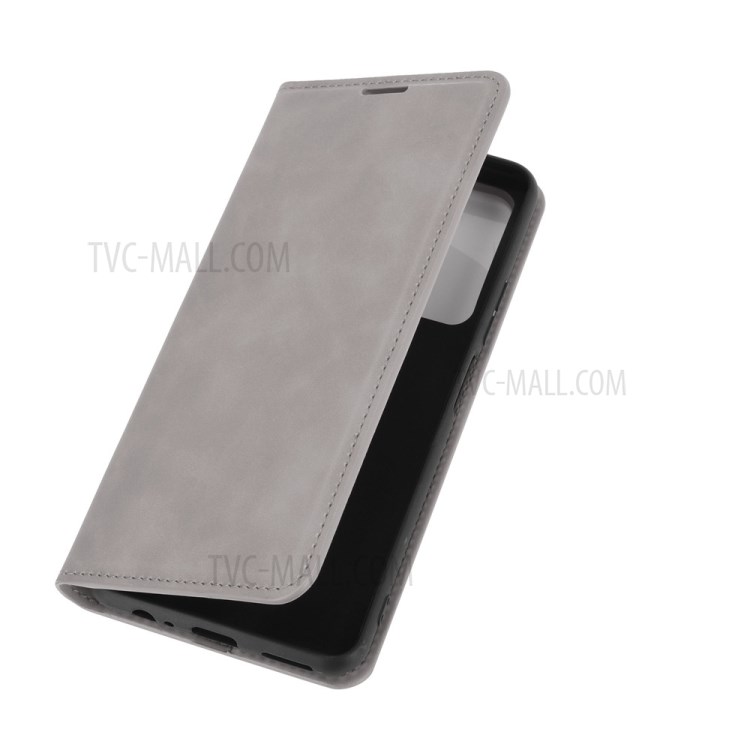 Skin-touch Magnetic Wallet Leather Phone Cover for Huawei P smart 2021 / Y7a - Grey-7
