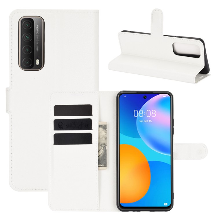 Litchi Texture Wallet Stand Leather Protective Shell for Huawei P smart 2021 / Y7a - White-1