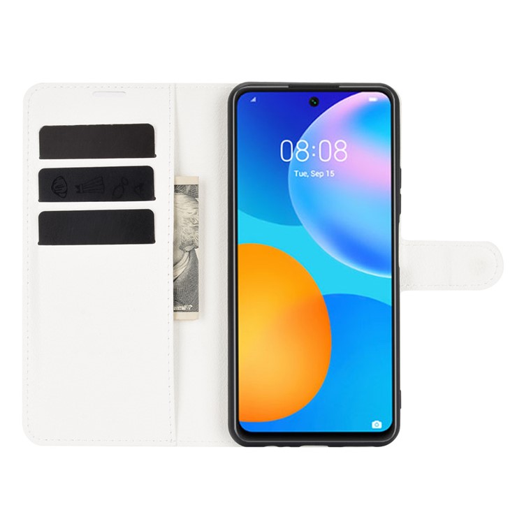 Litchi Texture Wallet Stand Leather Protective Shell for Huawei P smart 2021 / Y7a - White-3