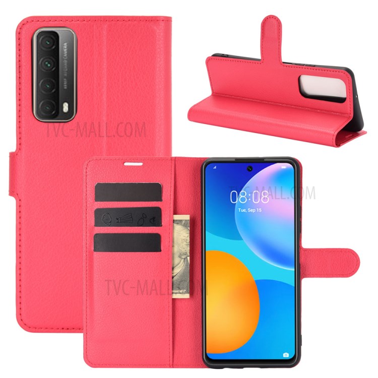 Litchi Texture Wallet Stand Leather Protective Shell for Huawei P smart 2021 / Y7a - Red-1