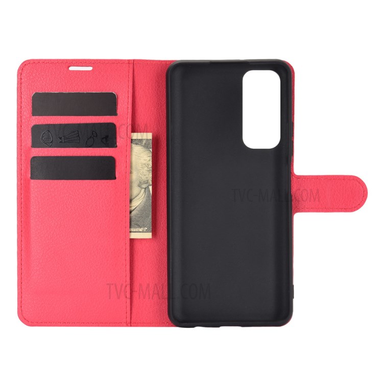Litchi Texture Wallet Stand Leather Protective Shell for Huawei P smart 2021 / Y7a - Red-2
