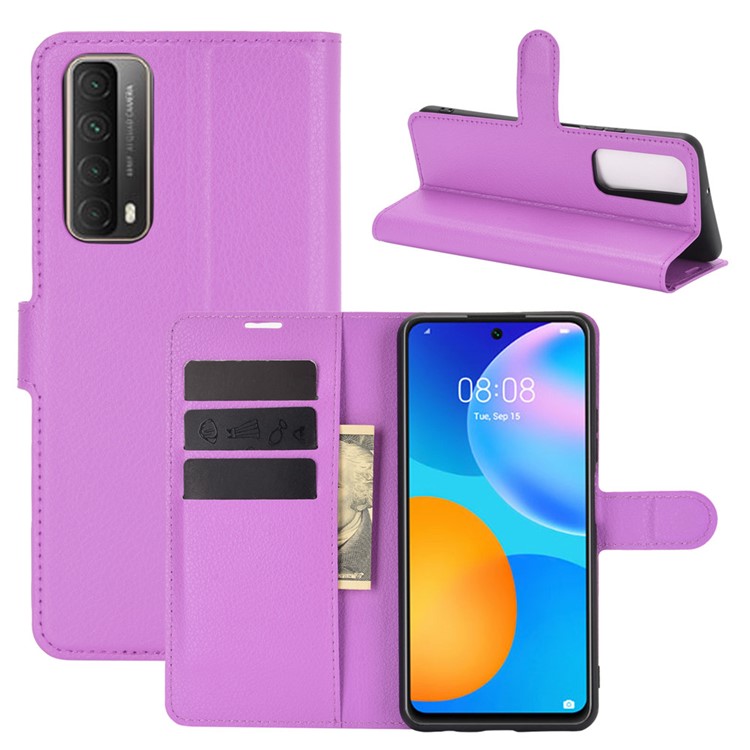 Litchi Texture Wallet Stand Leather Protective Shell for Huawei P smart 2021 / Y7a - Purple-1