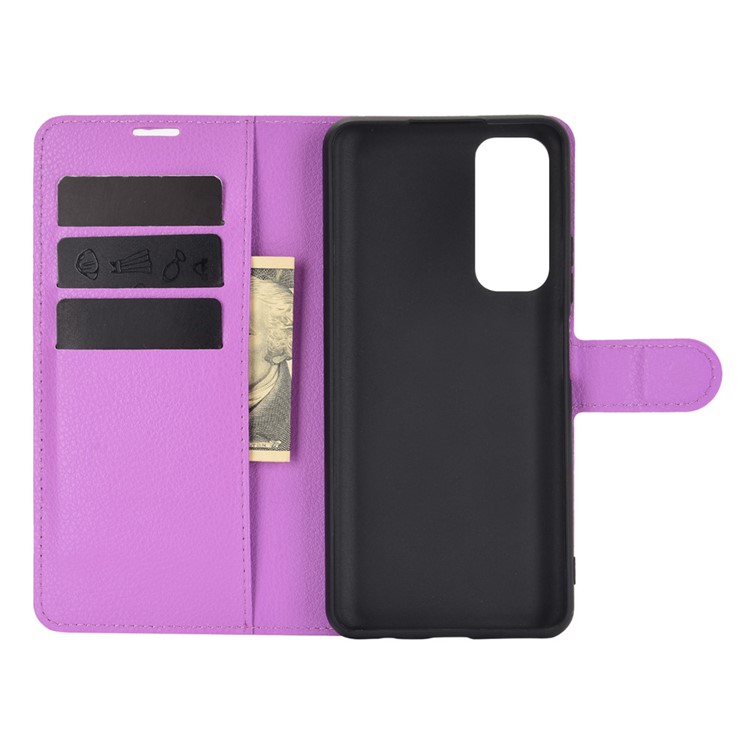 Litchi Texture Wallet Stand Leather Protective Shell for Huawei P smart 2021 / Y7a - Purple-2