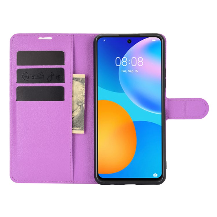 Litchi Texture Wallet Stand Leather Protective Shell for Huawei P smart 2021 / Y7a - Purple-3