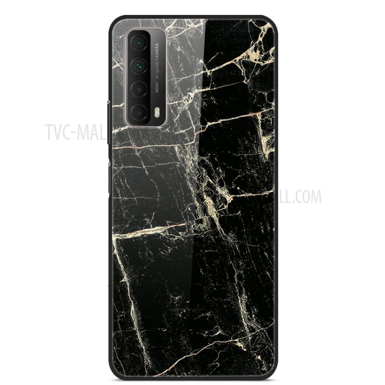 Fancy Style Printing Glass + PC + TPU Cover for Huawei P smart 2021 / Y7a - White/Black-1