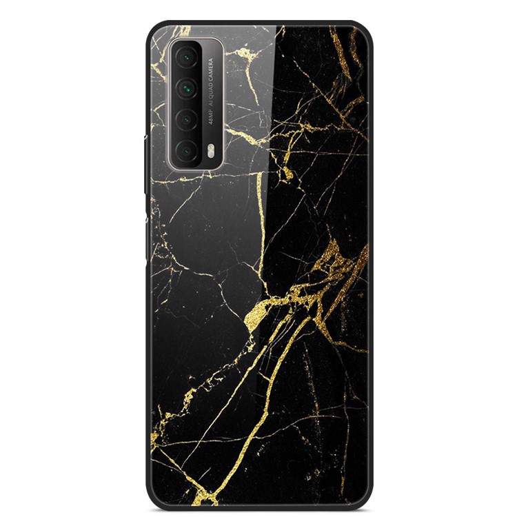 Fancy Style Printing Glass + PC + TPU Cover for Huawei P smart 2021 / Y7a - Gold/Black-1