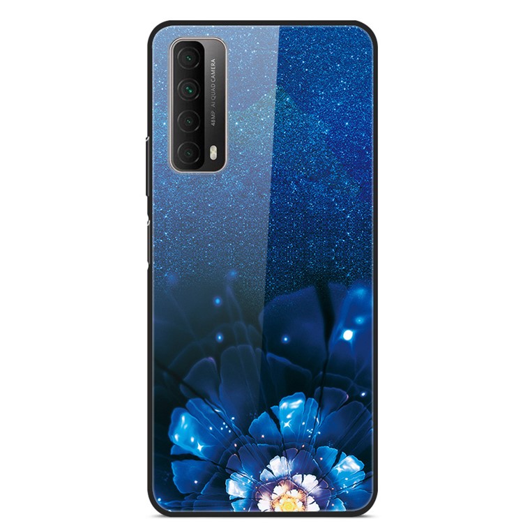 Fancy Style Printing Glass + PC + TPU Cover for Huawei P smart 2021 / Y7a - Blue Flower-1