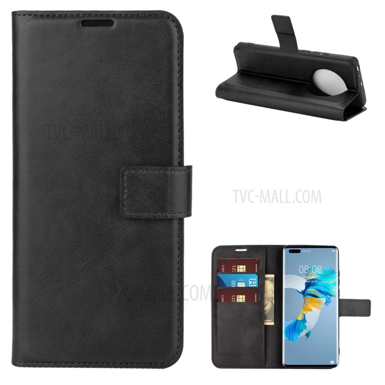 Magnetic Square Clasp Leather Wallet Phone Case with Stand for Huawei Mate 40 Pro - Black-1