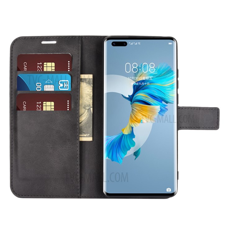 Magnetic Square Clasp Leather Wallet Phone Case with Stand for Huawei Mate 40 Pro - Black-4