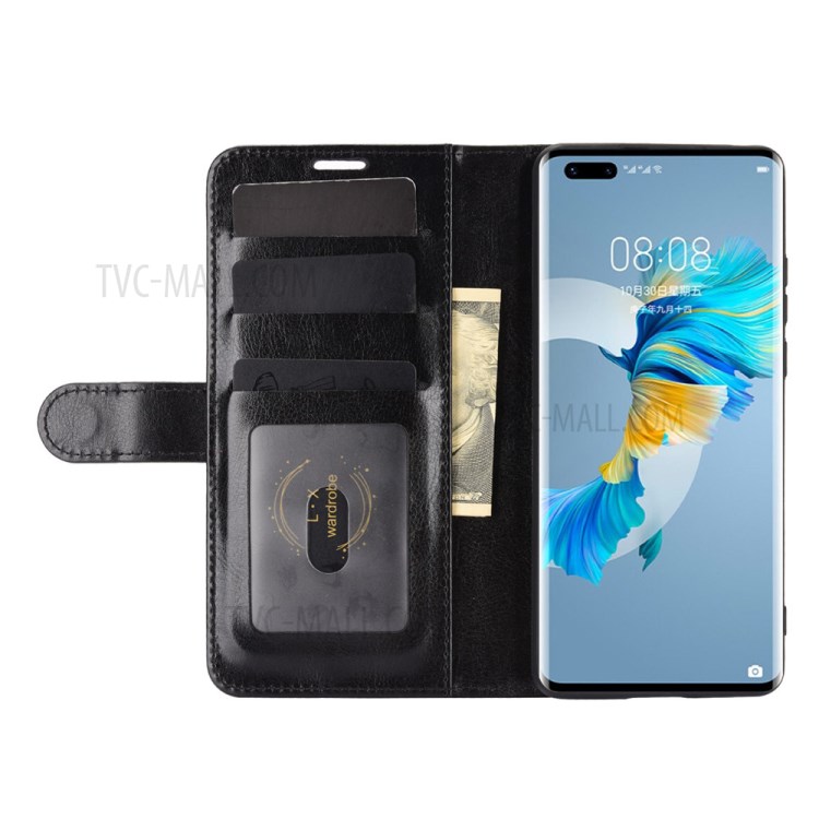 Crazy Horse Texture Leather Phone Cover Wallet and Stand Case for Huawei Mate 40 Pro - Black-6