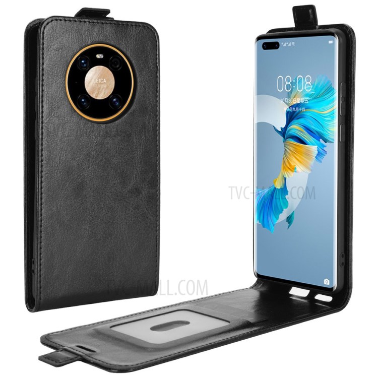 Crazy Horse Texture Leather Vertical Flip Leather Case with Card Holder for Huawei Mate 40 Pro - Black-1