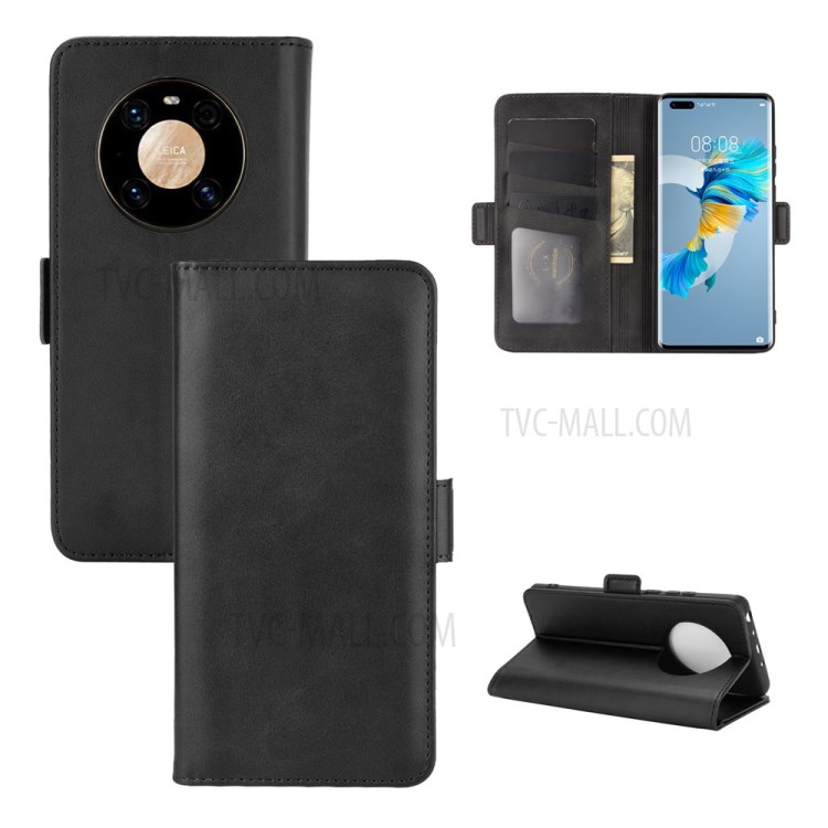 Side Absorption Folio Flip Leather Phone Protective Case for Huawei Mate 40 Pro - Black-1