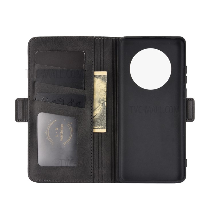 Side Absorption Folio Flip Leather Phone Protective Case for Huawei Mate 40 Pro - Black-3