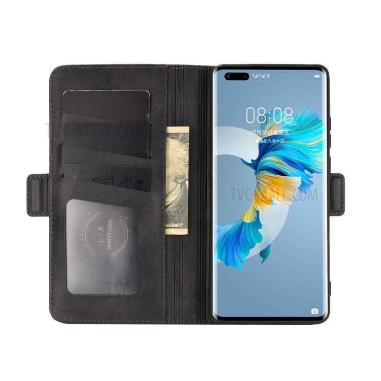 Side Absorption Folio Flip Leather Phone Protective Case for Huawei Mate 40 Pro - Black-4