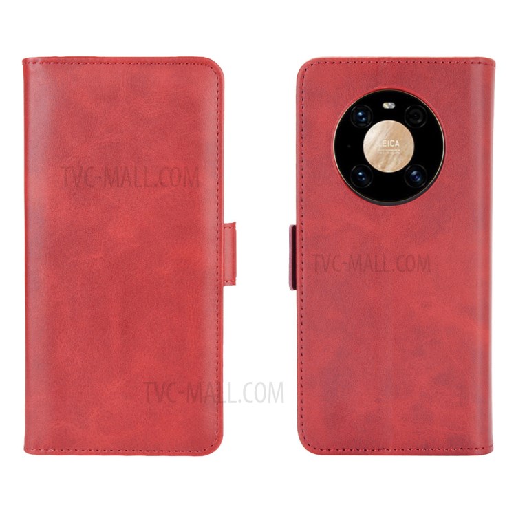 Side Absorption Folio Flip Leather Phone Protective Case for Huawei Mate 40 Pro - Red-2