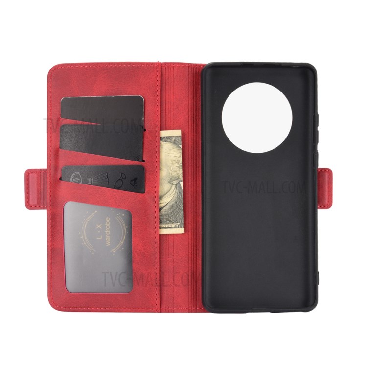Side Absorption Folio Flip Leather Phone Protective Case for Huawei Mate 40 Pro - Red-3