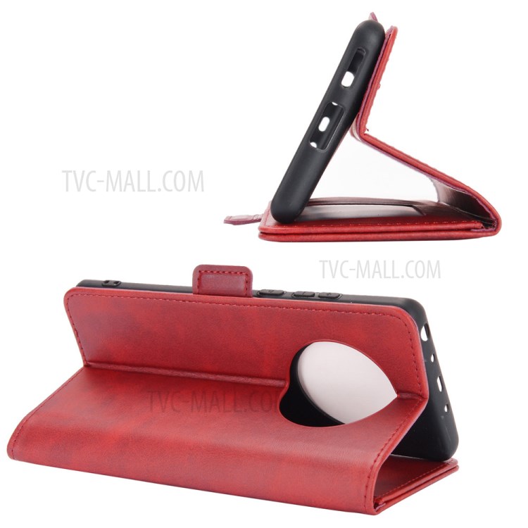 Side Absorption Folio Flip Leather Phone Protective Case for Huawei Mate 40 Pro - Red-5