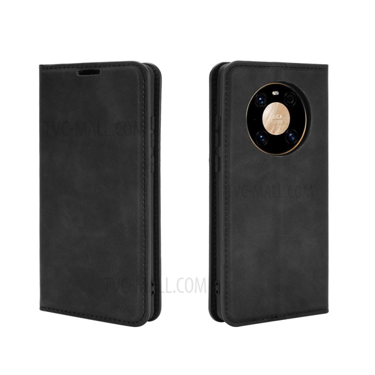 Skin-Touch Folio Flip Leather Auto-absorbed Protector for Huawei Mate 40 Pro - Black-2
