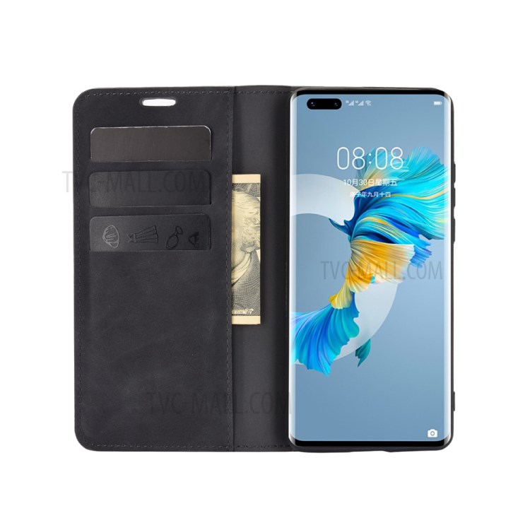 Skin-Touch Folio Flip Leather Auto-absorbed Protector for Huawei Mate 40 Pro - Black-4
