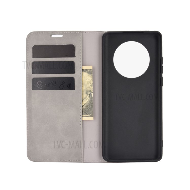 Skin-Touch Folio Flip Leather Auto-absorbed Protector for Huawei Mate 40 Pro - Grey-3
