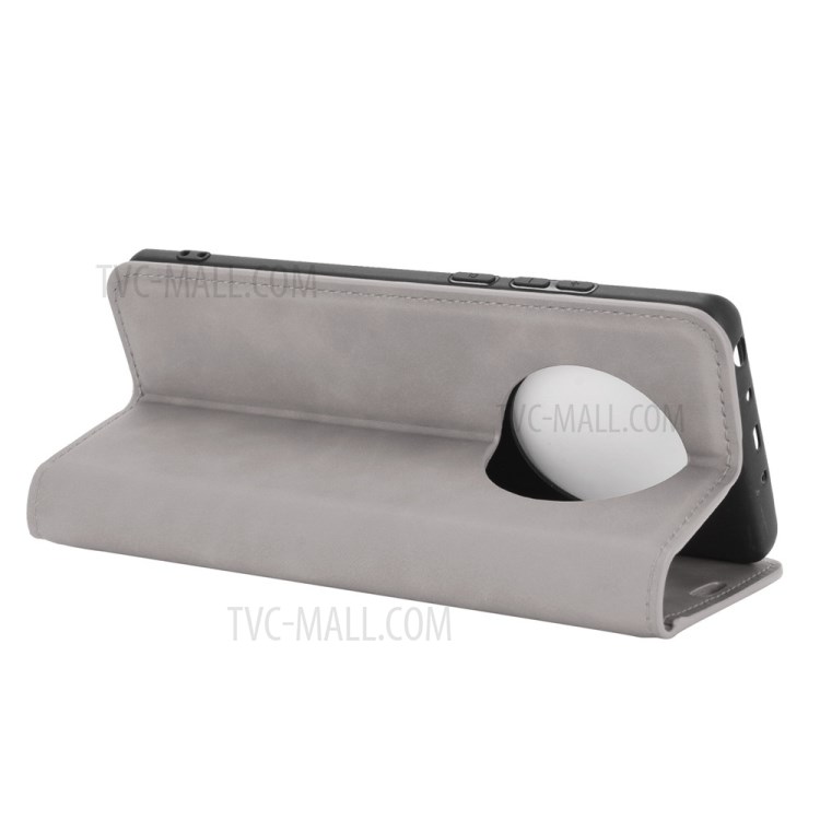 Skin-Touch Folio Flip Leather Auto-absorbed Protector for Huawei Mate 40 Pro - Grey-5