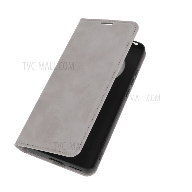 Skin-Touch Folio Flip Leather Auto-absorbed Protector for Huawei Mate 40 Pro - Grey-7