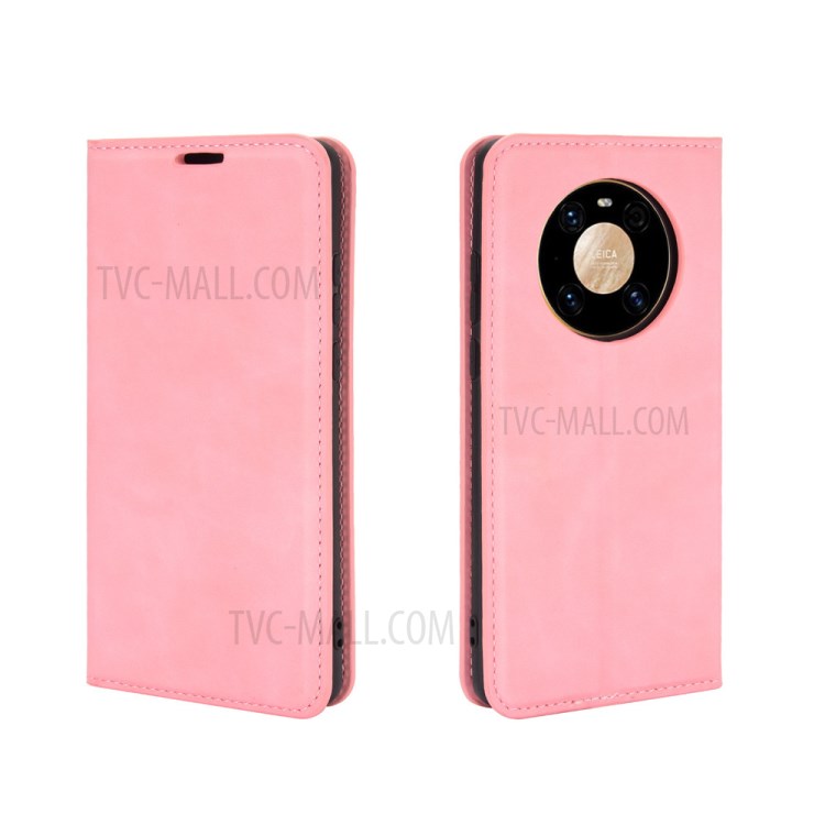 Skin-Touch Folio Flip Leather Auto-absorbed Protector for Huawei Mate 40 Pro - Pink-2