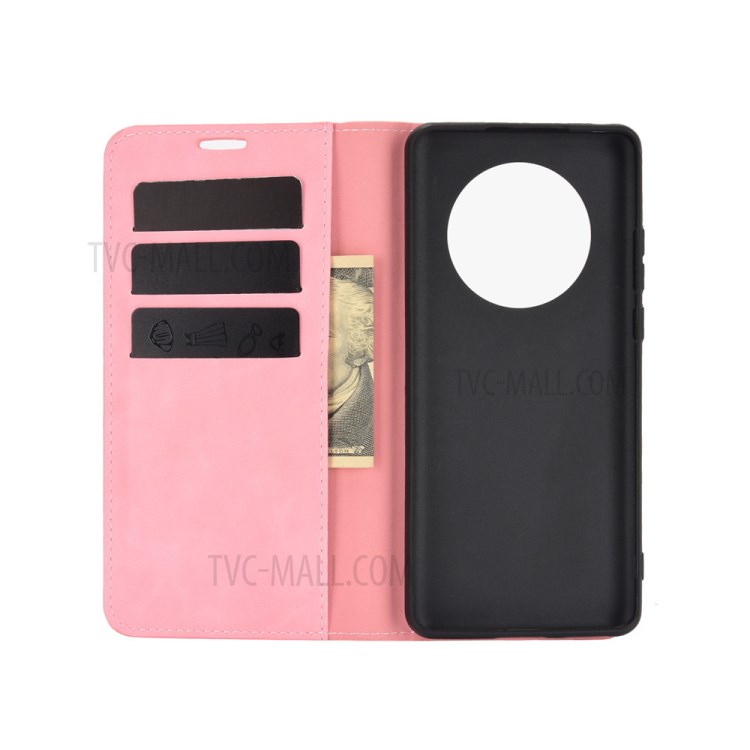 Skin-Touch Folio Flip Leather Auto-absorbed Protector for Huawei Mate 40 Pro - Pink-3