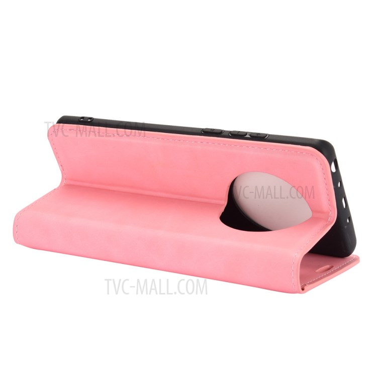 Skin-Touch Folio Flip Leather Auto-absorbed Protector for Huawei Mate 40 Pro - Pink-5