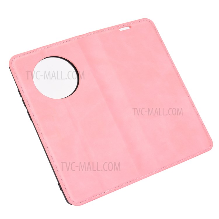 Skin-Touch Folio Flip Leather Auto-absorbed Protector for Huawei Mate 40 Pro - Pink-6