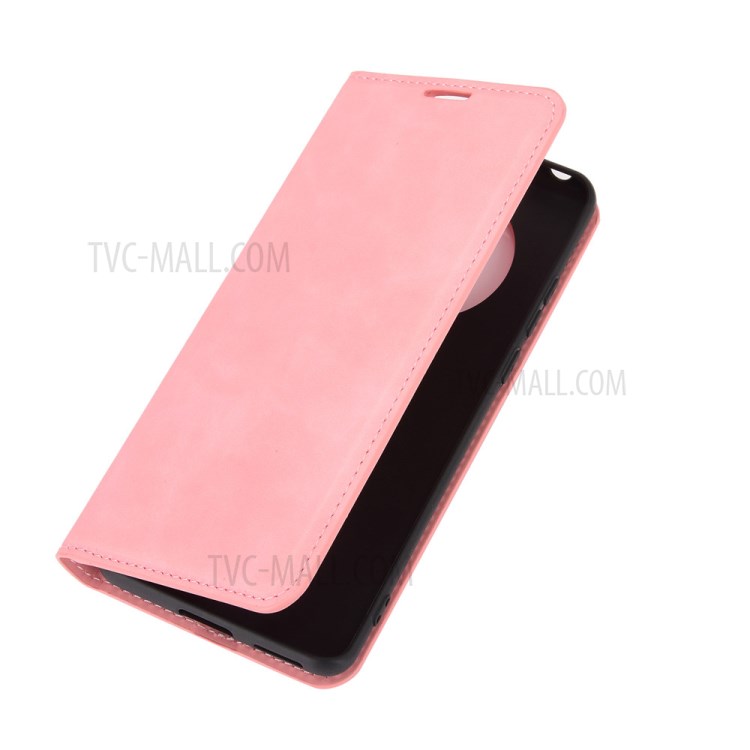 Skin-Touch Folio Flip Leather Auto-absorbed Protector for Huawei Mate 40 Pro - Pink-7