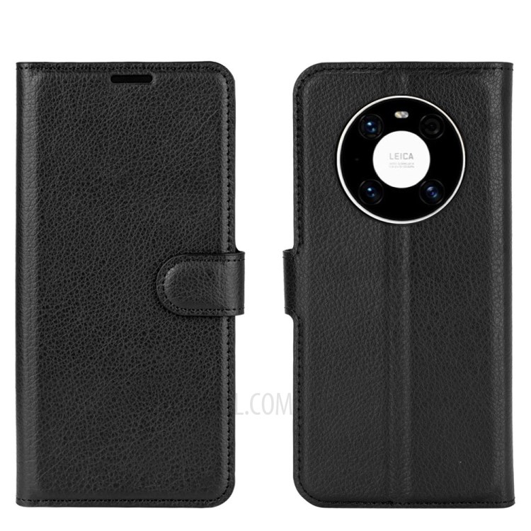 Wallet Stand Design Litchi Grain Leather Phone Shell for Huawei Mate 40 - Black-1