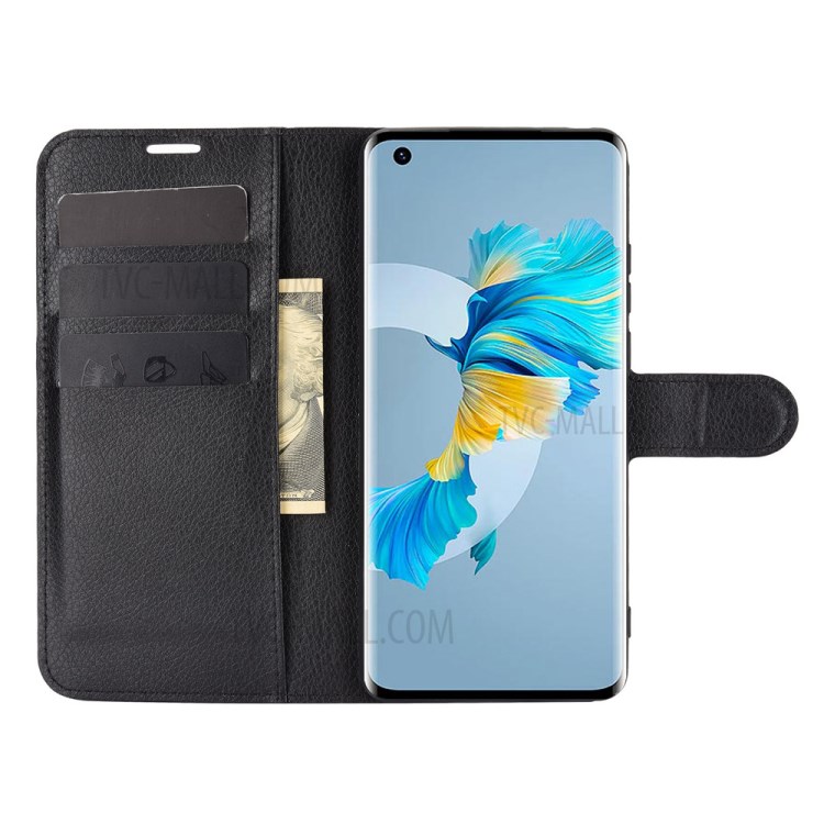 Wallet Stand Design Litchi Grain Leather Phone Shell for Huawei Mate 40 - Black-4