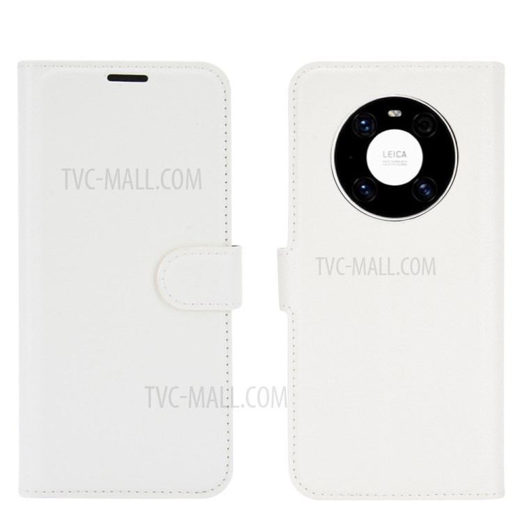 Wallet Stand Design Litchi Grain Leather Phone Shell for Huawei Mate 40 - White-1