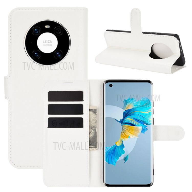 Wallet Stand Design Litchi Grain Leather Phone Shell for Huawei Mate 40 - White-2