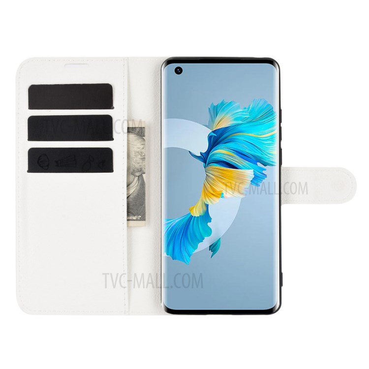 Wallet Stand Design Litchi Grain Leather Phone Shell for Huawei Mate 40 - White-4