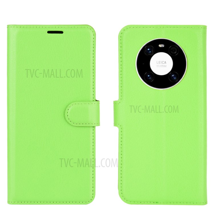 Wallet Stand Design Litchi Grain Leather Phone Shell for Huawei Mate 40 - Green-1