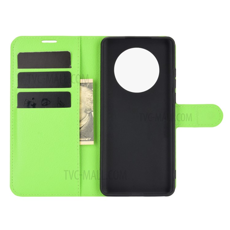 Wallet Stand Design Litchi Grain Leather Phone Shell for Huawei Mate 40 - Green-3