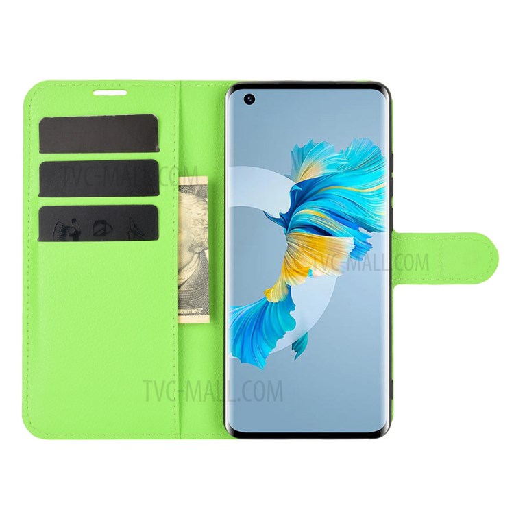 Wallet Stand Design Litchi Grain Leather Phone Shell for Huawei Mate 40 - Green-4